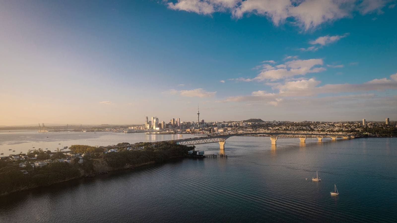 Auckland skyline harbour New Zealand, the region where Auckland businesses are measured in the NZ AI-Findability Index